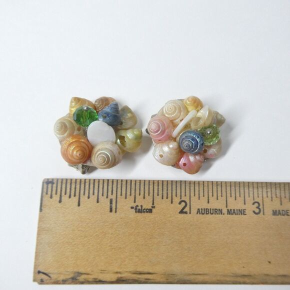 Dyed Trochus Shell Jewelry Set Pendant Bracelet Earrings Seashell Vtg Multicolor - Picture 8 of 11